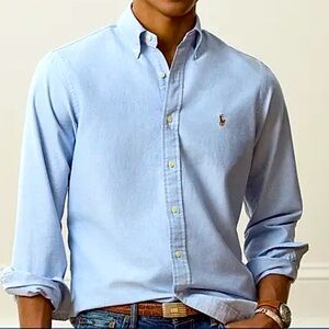 Polo Ralph Lauren Oxford Button Down Shirt Large Blue Pony Embroidered Cotton